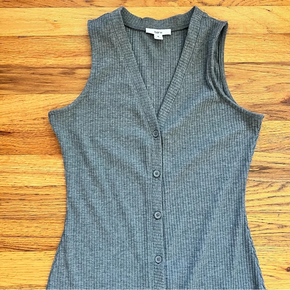 Bar III Gray Ribbed Midi Button UP Dress Y2K Minimalist Casual S/M - Picture 3 of 9